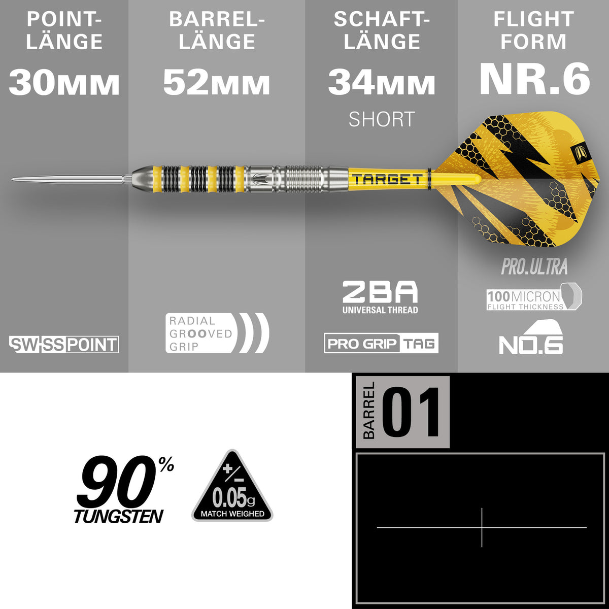 Target Buzz 01 Swiss Point Steeldarts – 90% Tungsten