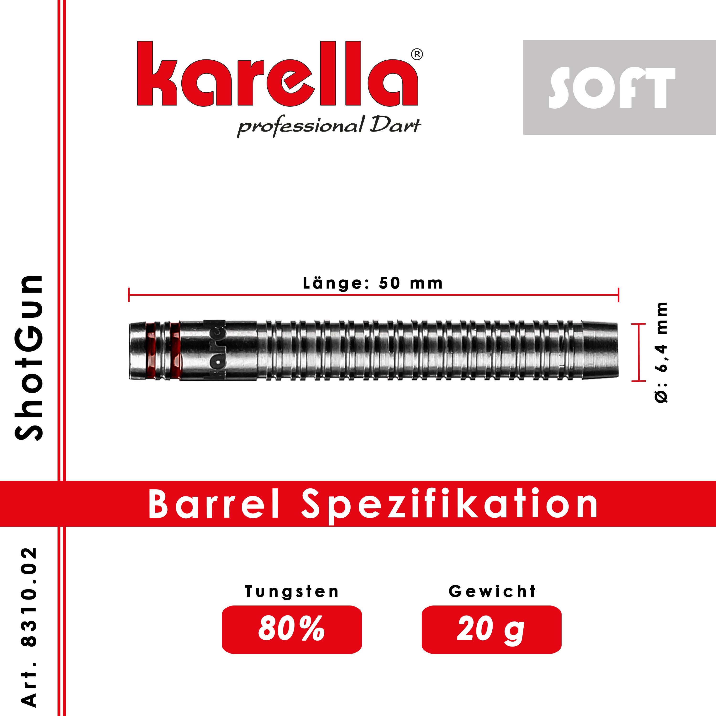 Image of Softdart Karella ShotGun 20g silver 80% Tungsten