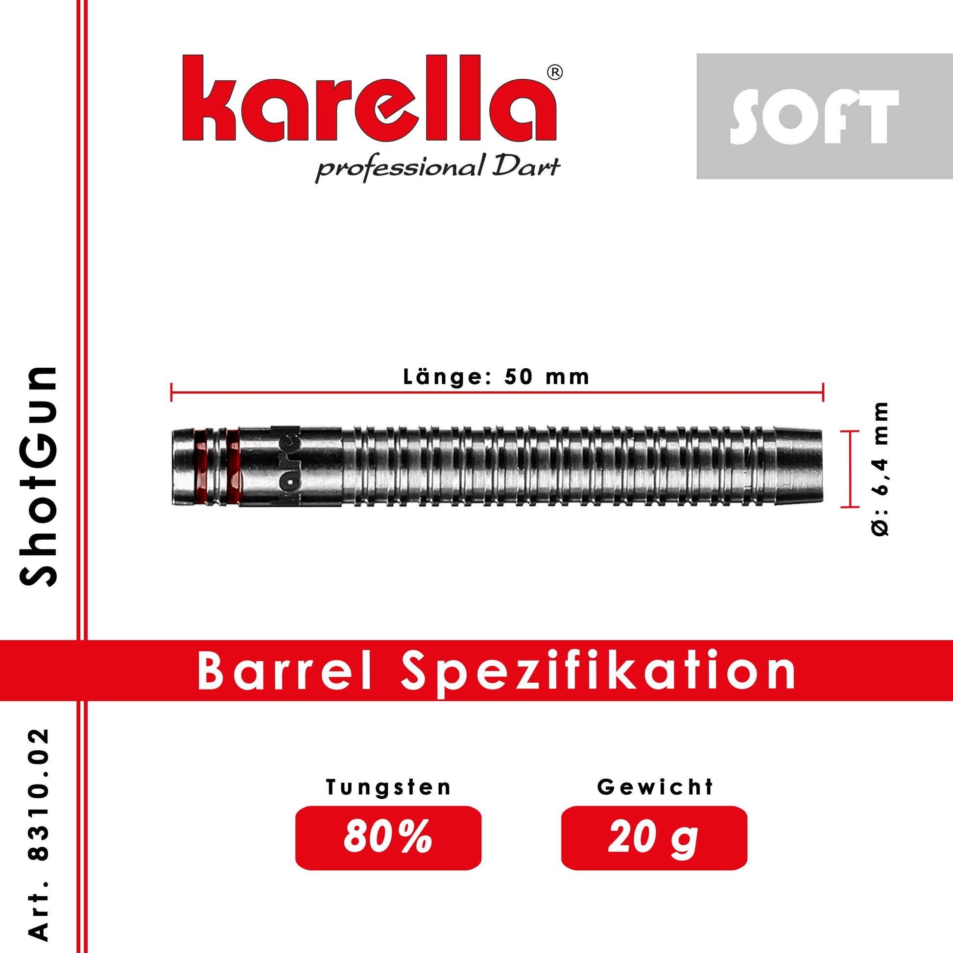 Softdart Karella ShotGun 20g silver 80% Tungsten