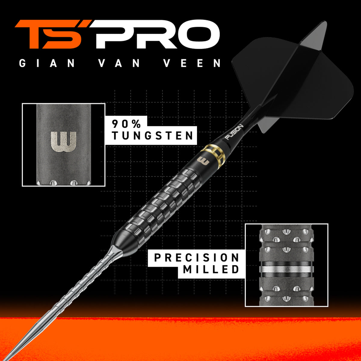 Winmau Gian van Veen TS-PRO Switch Point Steeldarts – 90 % Tungsten