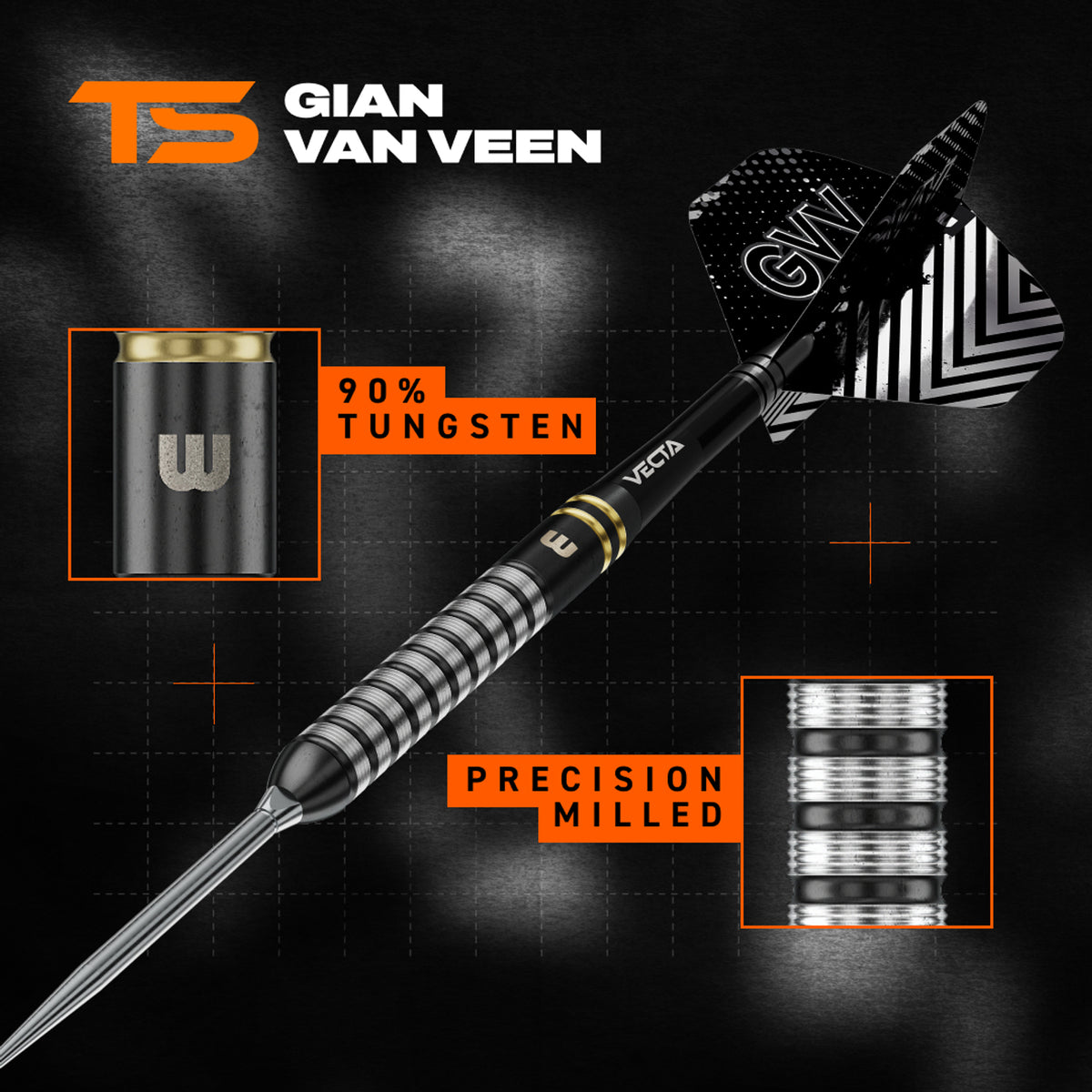 Winmau Gian van Veen TS Switch Point Steeldarts – 90 % Tungsten