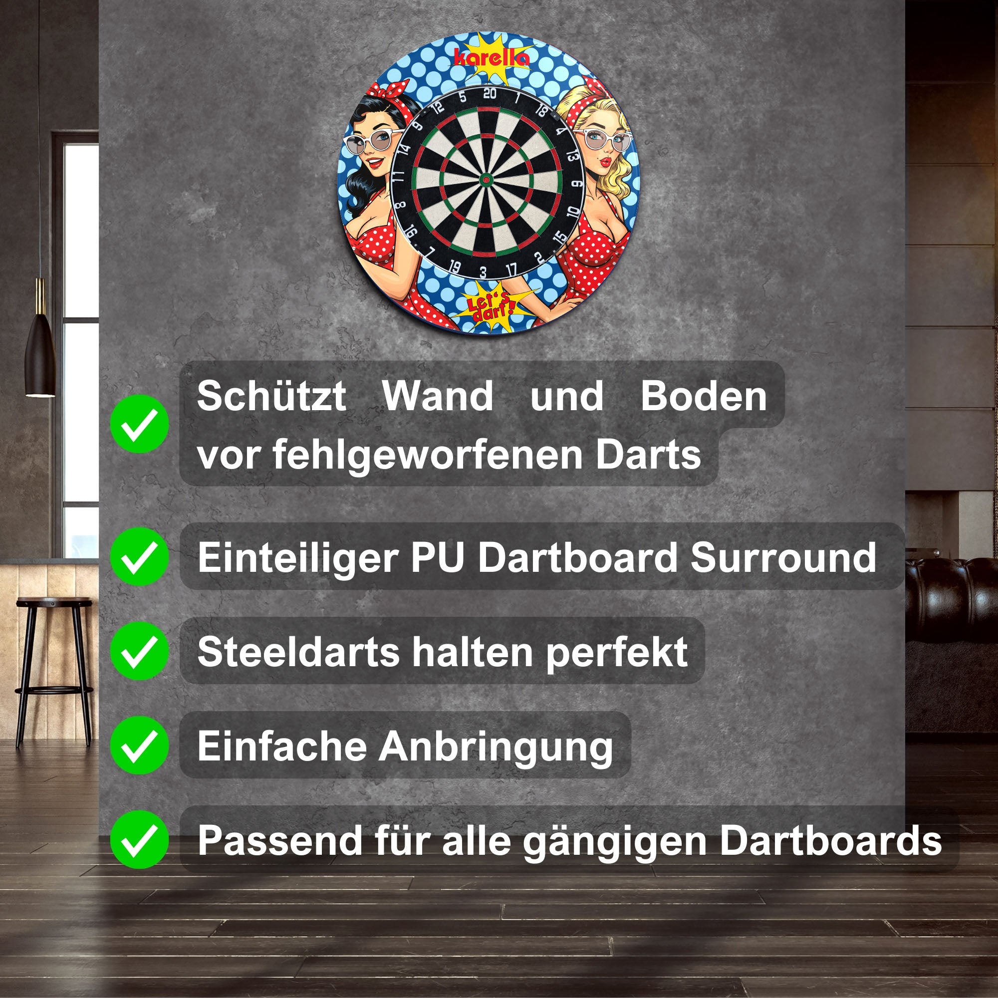 Image of Karella Playground Surround – Dartboard Wandschutz im Retro-Design